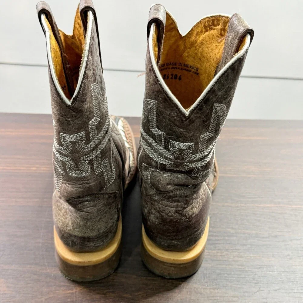 Tin Haul Sharky Cowboy Boots Boys Size 13 Brown Leather Shark Teeth Mouth